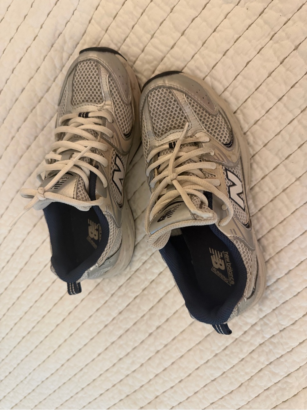 New Balance Silver and Navy Youth Running Sneakers